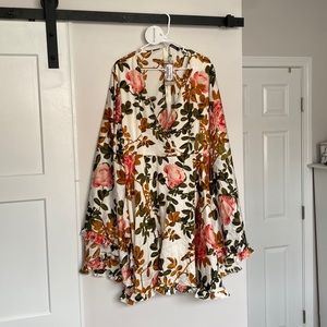 PLUS FLORAL WIDE SLEEVE SKATER DRESS CORAL